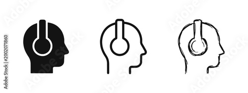 Human Head Profile with Headphones Icon Set