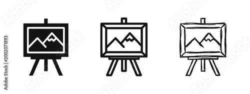 Art Easel with Mountain Painting Icon Set