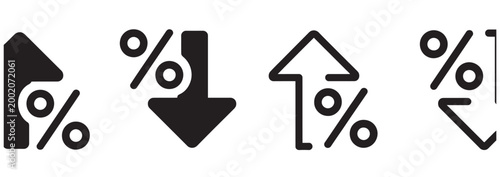 Set of percentage icons with up and down arrows for financial market analysis data