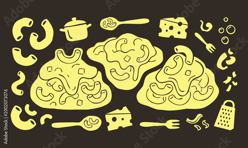 Vintage 1930s Rubber Hose Style Macaroni and Cheese Comfort Food Doodle Set