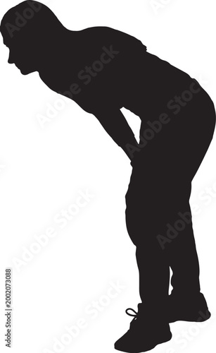 vector,silhouette  side view of a woman crouching and looking down