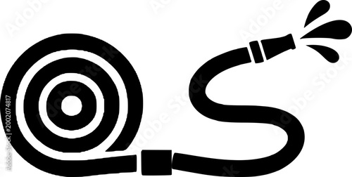 Black and white illustration of a coiled fire hose with water spraying out, symbolizing firefighting and emergency response.