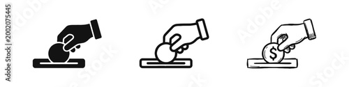 Hand Putting Coin in Donation Slot Icon Set