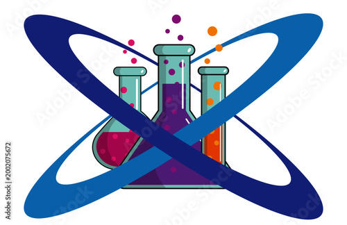 Icono de estudios y ciencia. Ilustración Vectorial de frascos en color para sitio web, folleto, app y otros. Logo para laboratorio.
