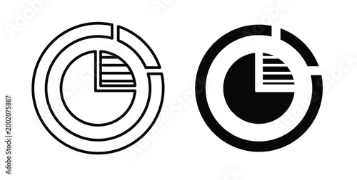 Market share icon simple illustration set. Black and white icons