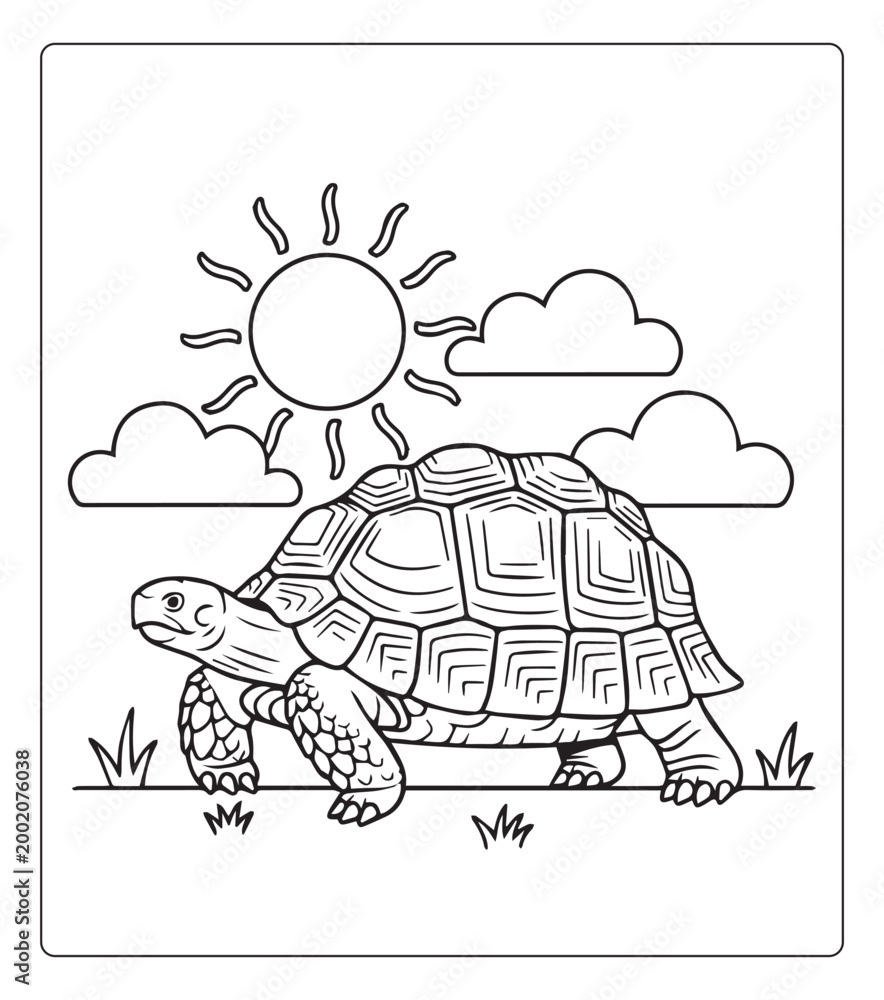 Fototapeta premium Cute animal turtle for kids educational coloring page design black illustration