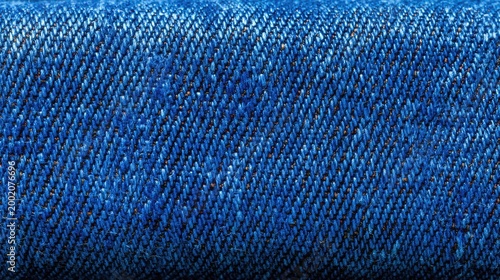 Blue denim jeans texture, macro fabric detail, cotton cloth pattern, indigo color, fashion clothing background 