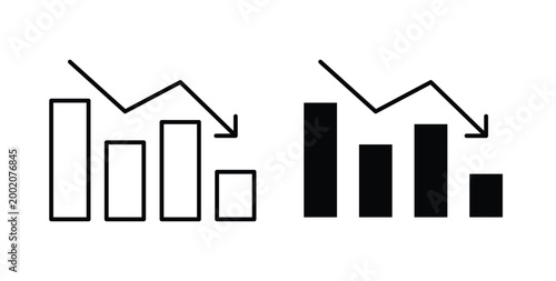 Negative trend icon simple illustration set. Black and white icons
