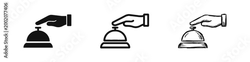 Reception Service Bell with Hand Pressing Icon Set