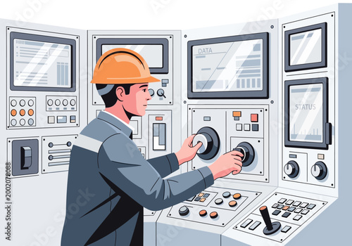 Canvas-taulu Man in hard hat operating machinery.