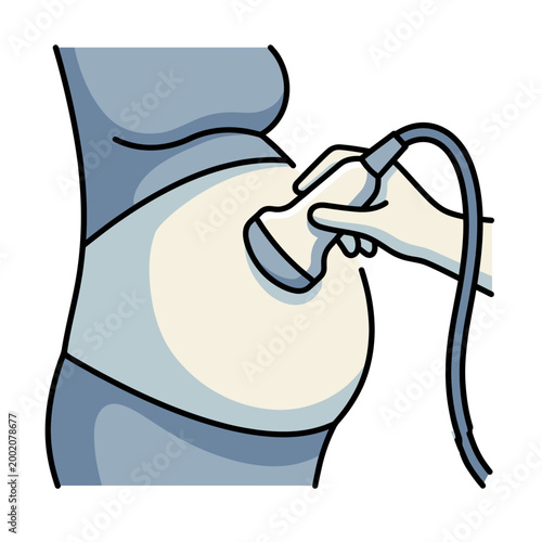 Pregnant woman receiving ultrasound scan, medical prenatal checkup and sonography concept flat vector illustration