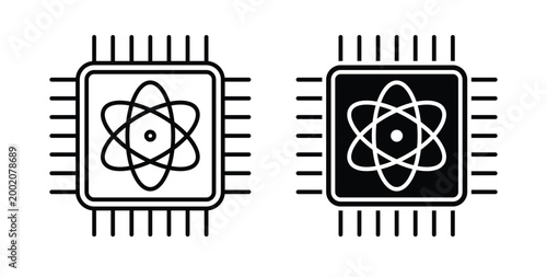 Quantum computing icon simple illustration set. Black and white icons
