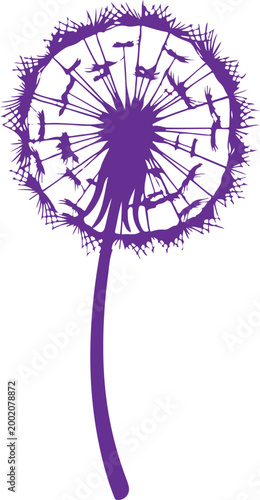 Purple dandelion silhouette on checkered background isolated vector graphic.