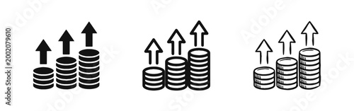 Coin Stacks with Rising Arrows Financial Growth Icon Set