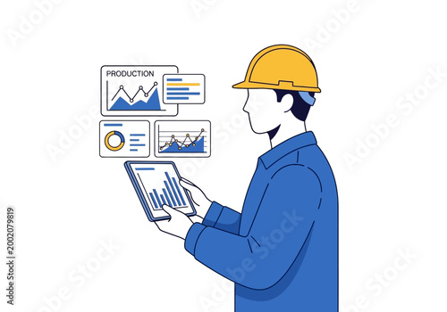Fotografi Man in hardhat holding tablet device.