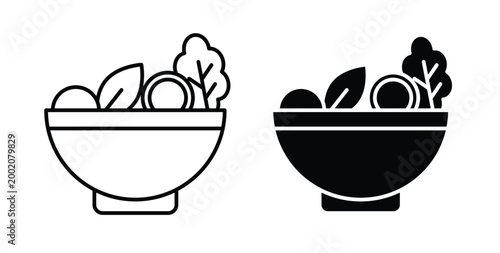 Salad icon simple illustration set. Black and white icons