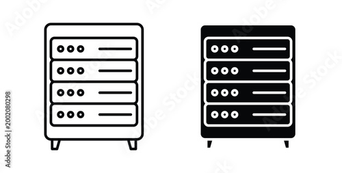 Server rack icon simple illustration set. Black and white icons
