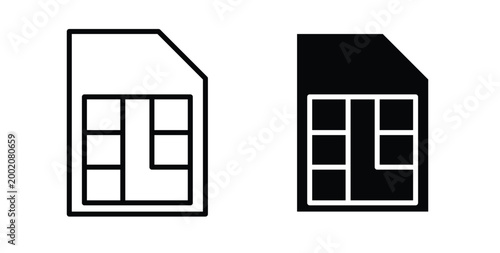 Sim icon simple illustration set. Black and white icons