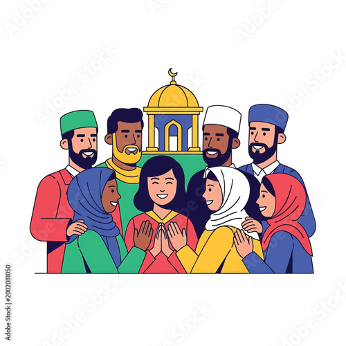 Diverse group of people praying together.
