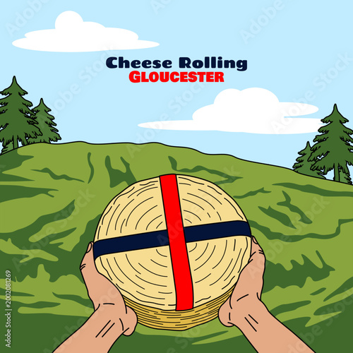 The first winner holds a seven-pound roll of Double Gloucester cheese that is launched down the treacherous vertical slope of Cooper's Hill. Cheese Rolling Gloucester Day, May