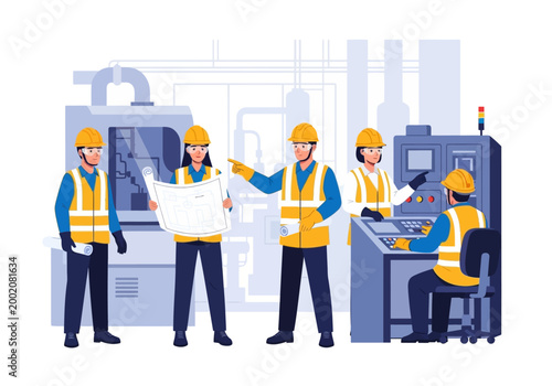 Принти на полотні Workers in hard hats and vests.