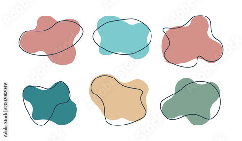 Abstract organic liquid blob set with flowing aesthetic shapes and minimalist line art frame.