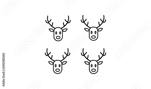 Four cartoon reindeer heads with antlers