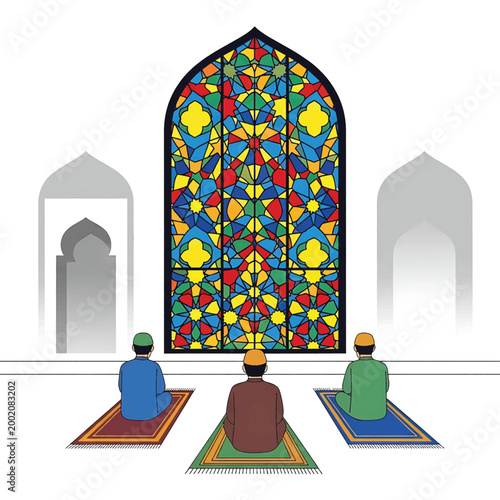 Muslims praying in a mosque.