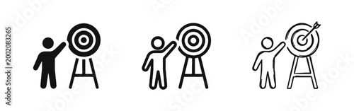 Target and Human Figure Icon Set - Business Goal, Achievement and Success Concept