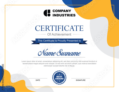 Teal Navy Fluid Certificate of Achievement – Modern Curved Award Template