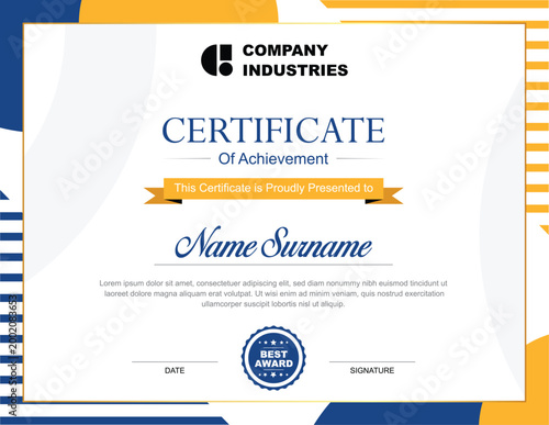 Navy Gold Stripe Certificate of Achievement – Bold Linear Award Template