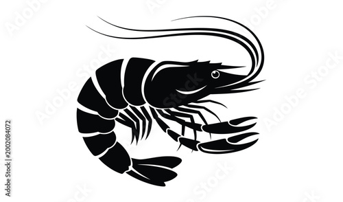 Black silhouette of a shrimp on a, vector illustration