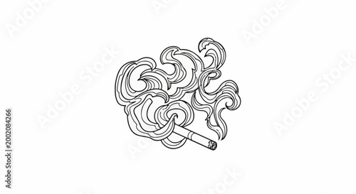 Line art of a lit cigarette with wisps of smoke billowing upward