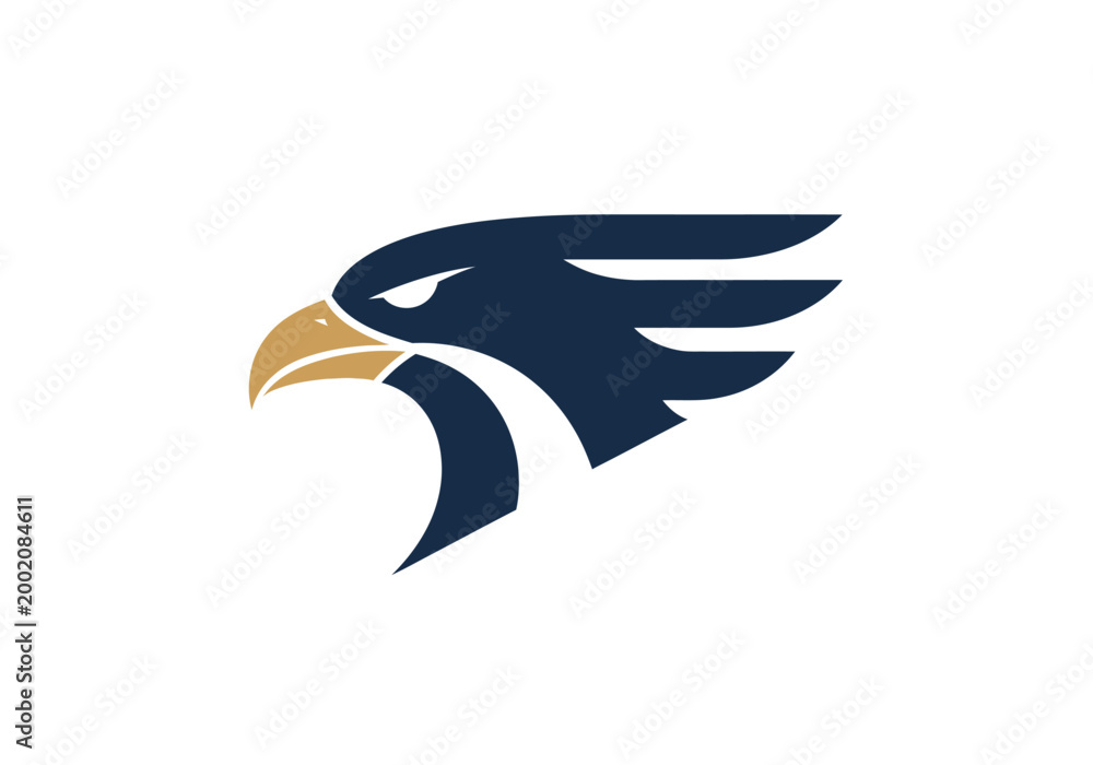 Fototapeta premium Minimalist eagle head mascot logo in navy and gold