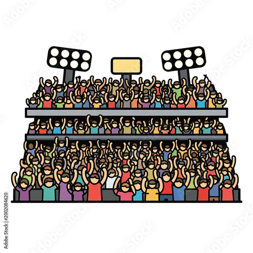 People cheering in a stadium audience.