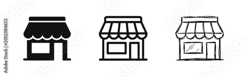 Cuadro en lienzo Retail shop icon set with storefront and awning symbols for business and local c