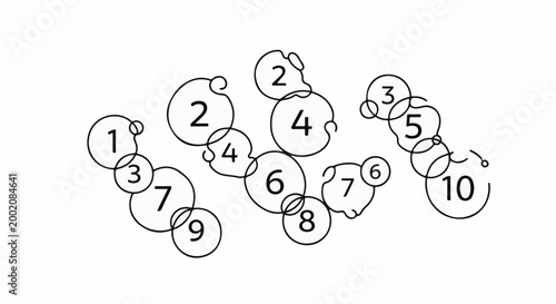 Interconnected circles with sequential numbers, resembling bubbles or thoughts