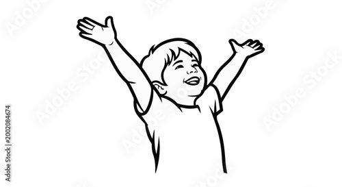 Joyful child with arms raised in celebration