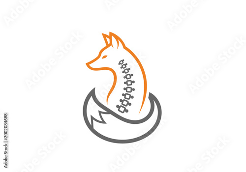 Minimalist fox mascot logo combined with human spine illustration