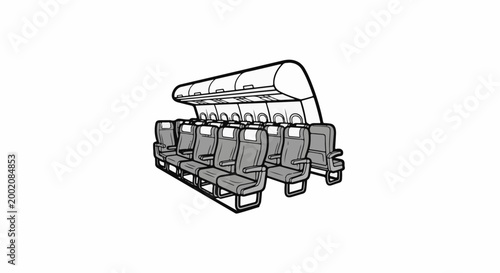 Interior view of multiple rows of empty passenger seats in a vehicle
