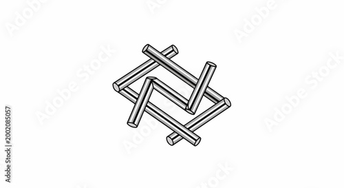Intersecting metal rods forming a geometric, interwoven pattern