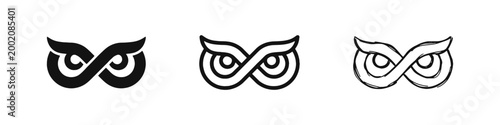 Owl Eyes and Infinity Symbol Icon Set for Vision and Wisdom