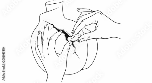 Hands carefully restoring a cracked vase, bringing it back to wholeness