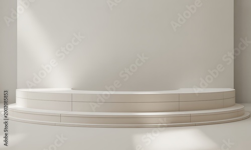 Minimalist empty round podium stage for product display with soft lighting