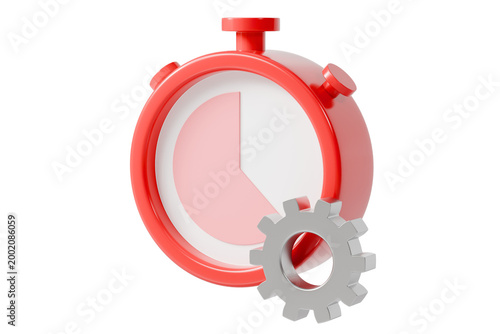 3d stopwatch gear icon. time management concept. minimal cartoon timer clock cog for productivity app and workflow automation. isolated on white transparent background. 3d render.