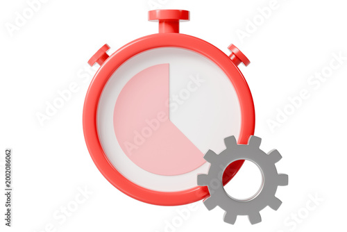 3d stopwatch gear icon. time management concept. minimal cartoon timer clock cog for productivity app and workflow automation. isolated on white transparent background. 3d render.