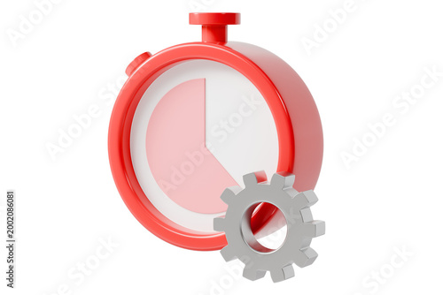 3d stopwatch gear icon. time management concept. minimal cartoon timer clock cog for productivity app and workflow automation. isolated on white transparent background. 3d render.