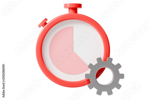 3d stopwatch gear icon. time management concept. minimal cartoon timer clock cog for productivity app and workflow automation. isolated on white transparent background. 3d render.