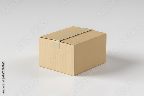 Closed brown cardboard box taped shut for shipping and delivery