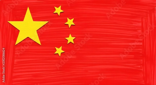 China National Flag Hand Painted Style Red Background